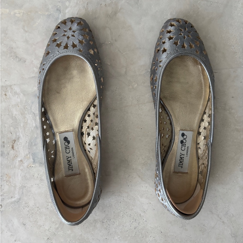 Jimmy Choo Metallic Silver Flats